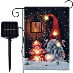 Aperturee - Solar Red Hat Gnome Christmas Tree Winter Garden Flag