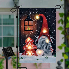 Aperturee - Solar Red Hat Gnome Christmas Tree Winter Garden Flag