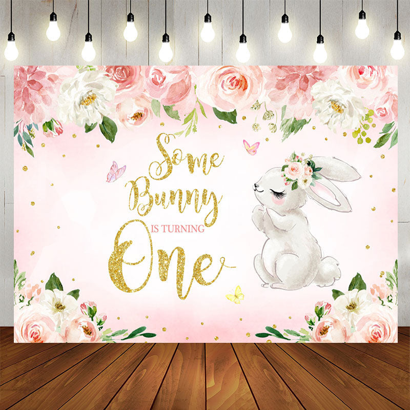Aperturee - Some Bunny Is Turning One Birthday Party Theme Backdrop