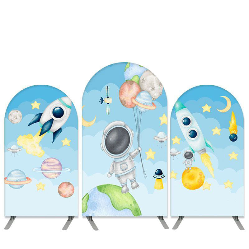 Aperturee Space Astronaut Theme Blue Sky Arch Backdrop Kit