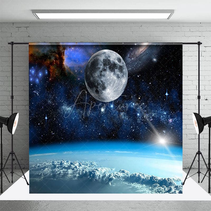 Aperturee - Space Moon Earth Atmosphere Galaxy Photo Backdrop