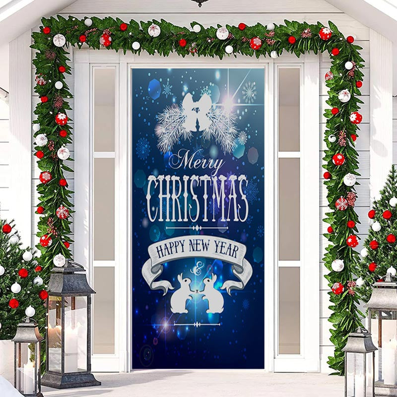Aperturee - Sparkle Blue Happy New Year Christmas Door Cover