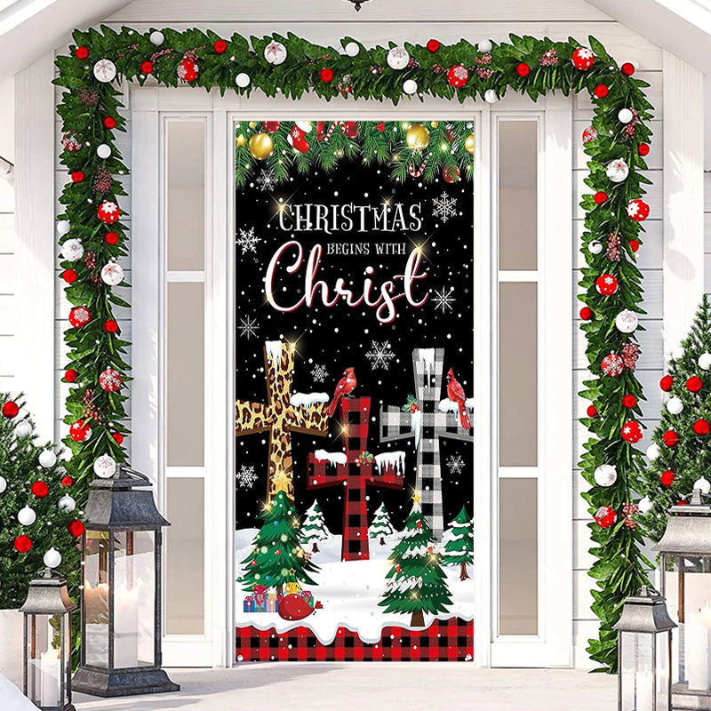 Aperturee - Sparkle Cross Tree Black Night Christmas Door Cover