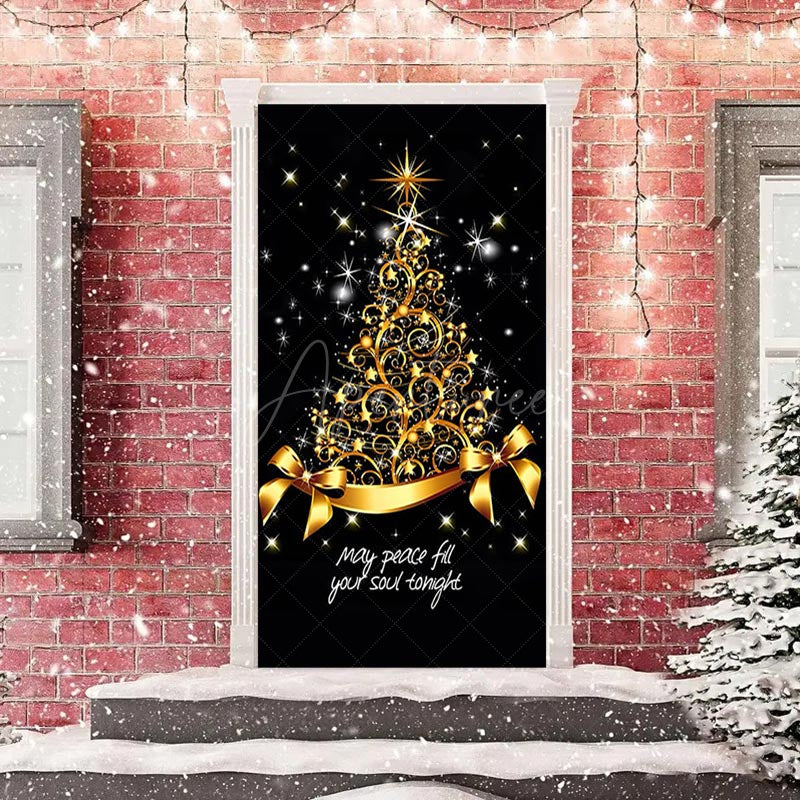 Aperturee - Sparkle Gold Bow Tie Black Christmas Door Cover