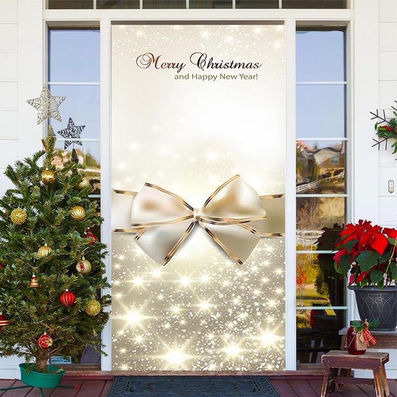Aperturee - Sparkle Gold Bow Tie Merry Christmas Door Cover