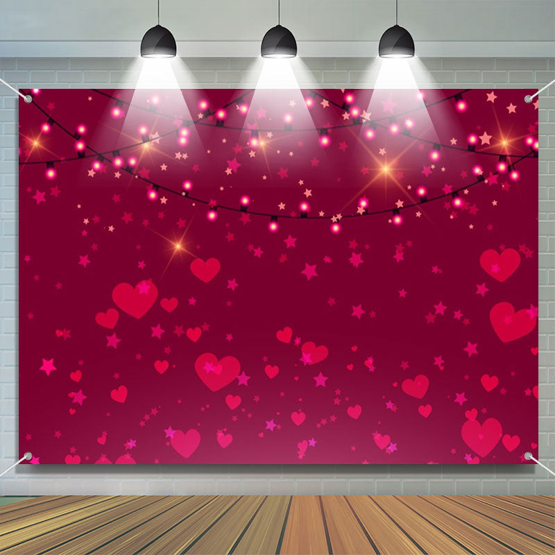 Aperturee - Sparkle Light Red Heart Star Valentines Day Backdrop