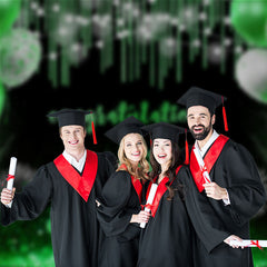 Aperturee - Sparkling Green Balloons Black Grad Photo Backdrop