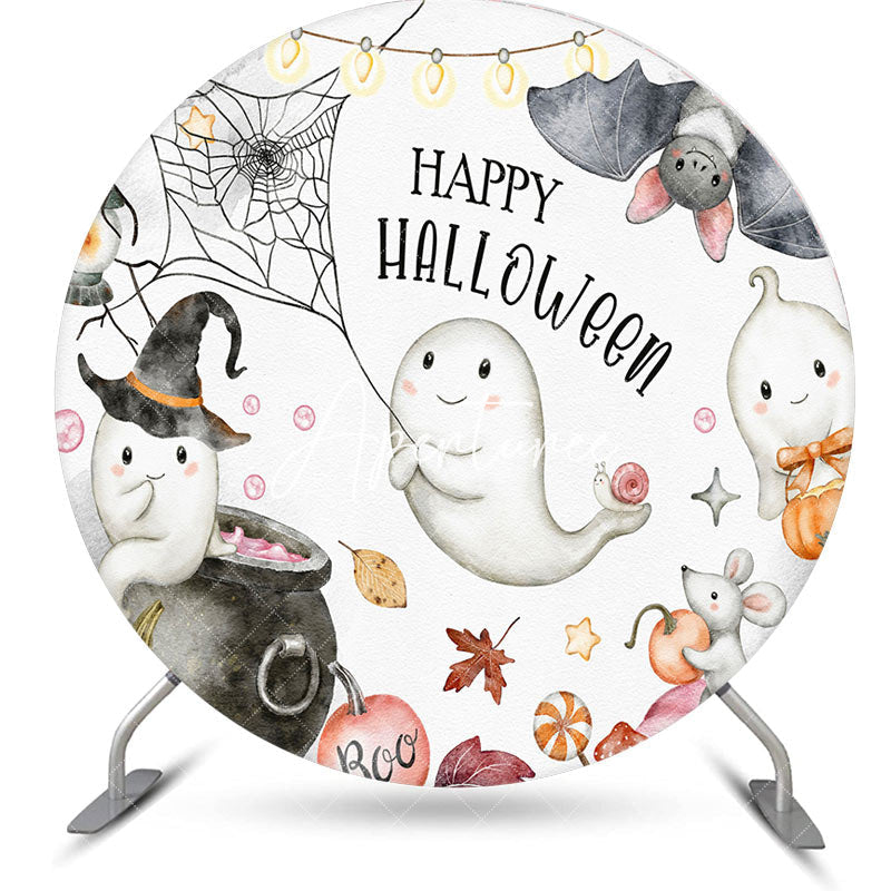 Aperturee - Spider Web Ghost Bat Round Halloween Party Backdrop