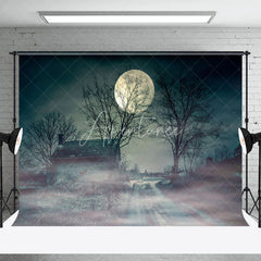 Aperturee - Spooky Village Moon At Night Halloween Backdrop
