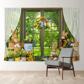Aperturee - Spring Backyard Floral Rabbit Easter Day Backdrop