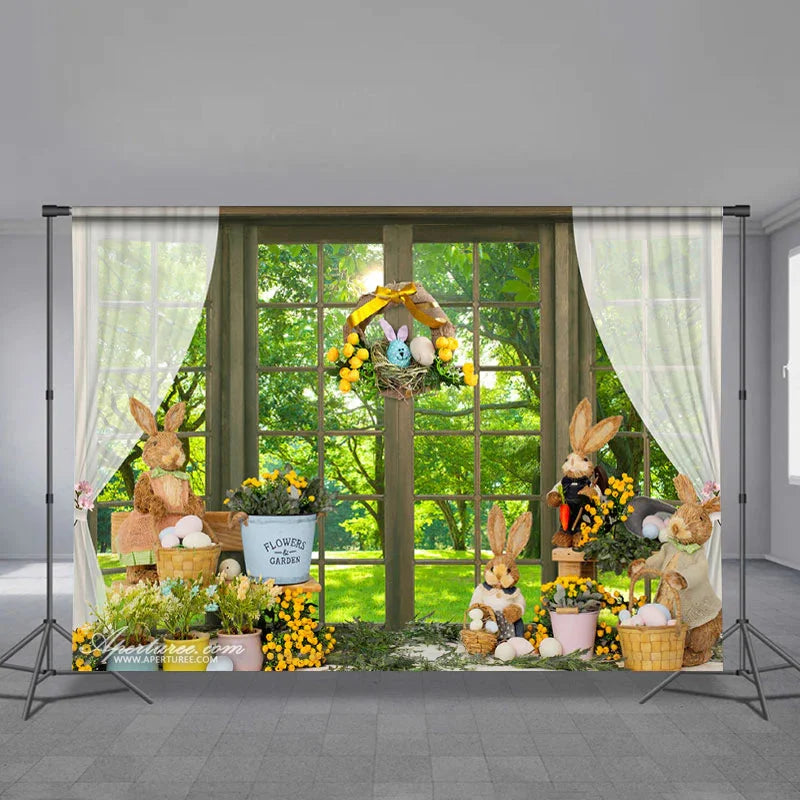 Aperturee - Spring Backyard Floral Rabbit Easter Day Backdrop