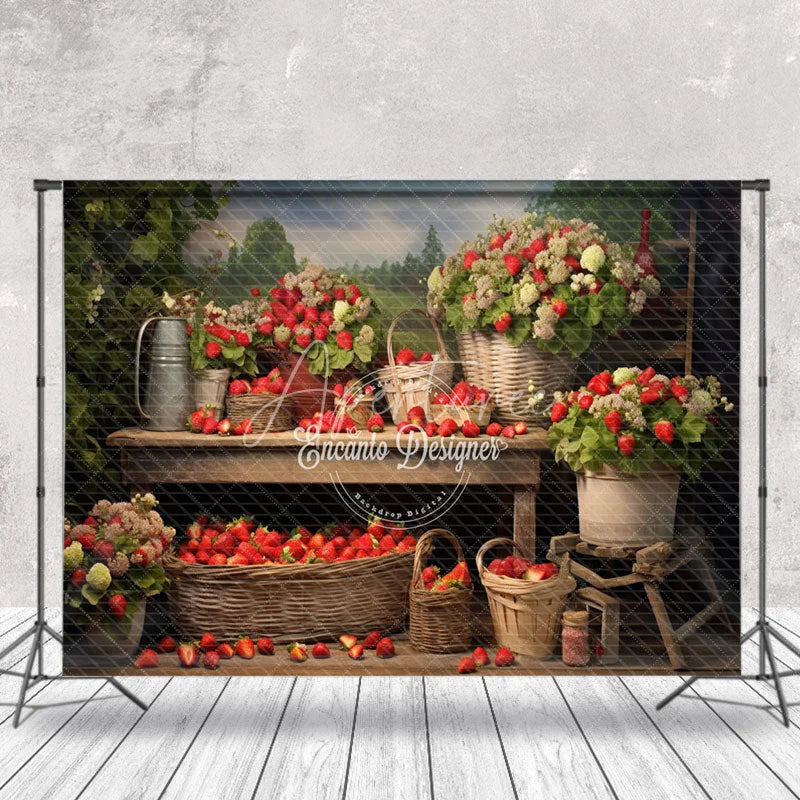 Aperturee - Spring Blue Sky Plant Strawberry Flowers Backdrop