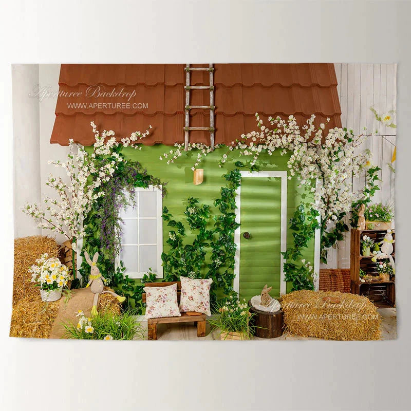 Aperturee - Spring Bunny Floral Happy Easter Day Backdrop