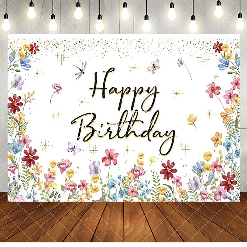 Aperturee - Spring Colorful Floral Backdrop For Birthday Party