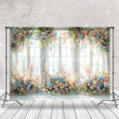 Aperturee - Spring Colorful Floral Window Backdrop For Wedding
