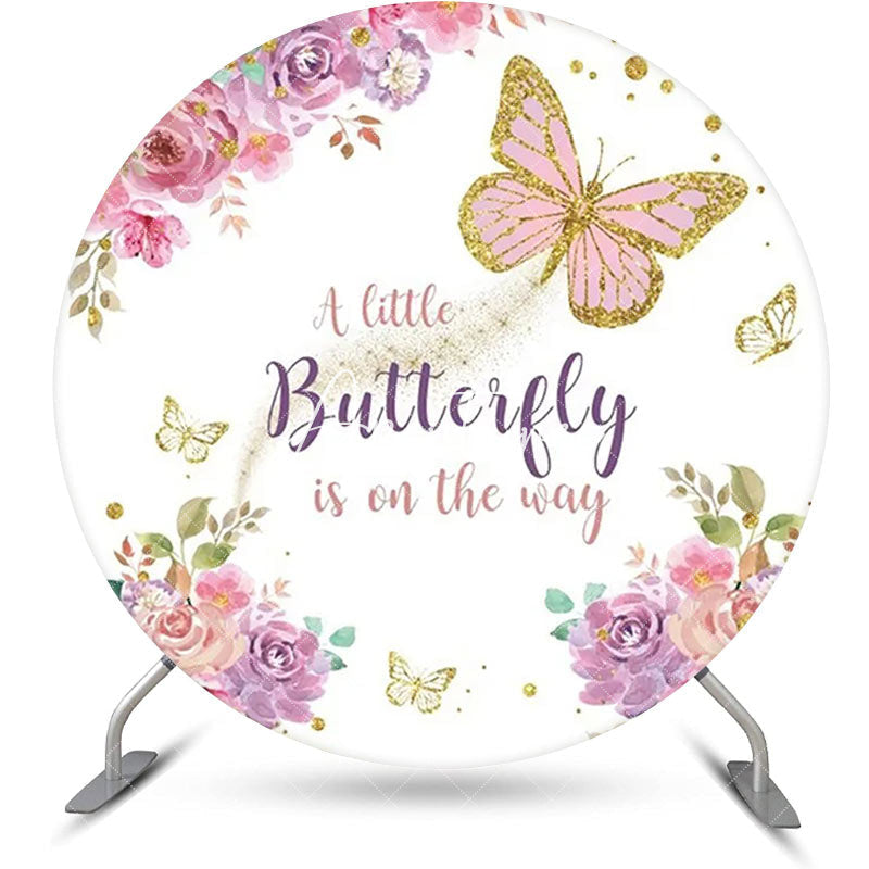 Aperturee - Spring Floral Butterfly Round Baby Shower Backdrop