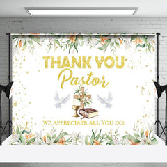 Aperturee - Spring Floral Leaf Gold Thank You Pastor Backdrop