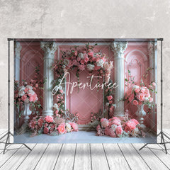 Aperturee - Spring Floral Pink White Luxury Retro Wall Backdrop