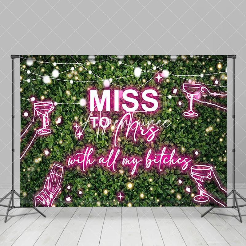 Aperturee - Greenery Pink Neon Miss To Mrs Bridal Shower Backdrop