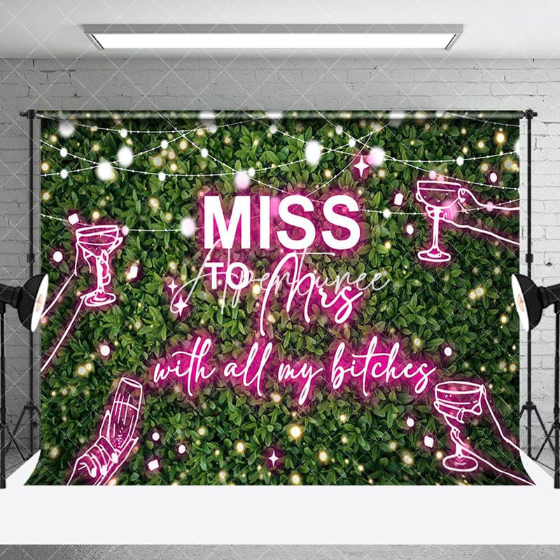 Aperturee - Greenery Pink Neon Miss To Mrs Bridal Shower Backdrop