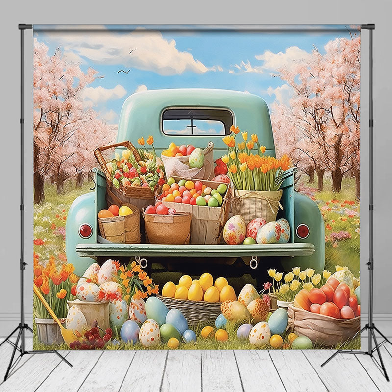 Aperturee - Spring Truck Paschal Eggs Cherry Easter Backdrop
