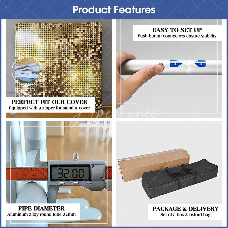 Aperturee - Aperturee Silver Pillow Cover Heavy Duty Tension Backdrop Frame