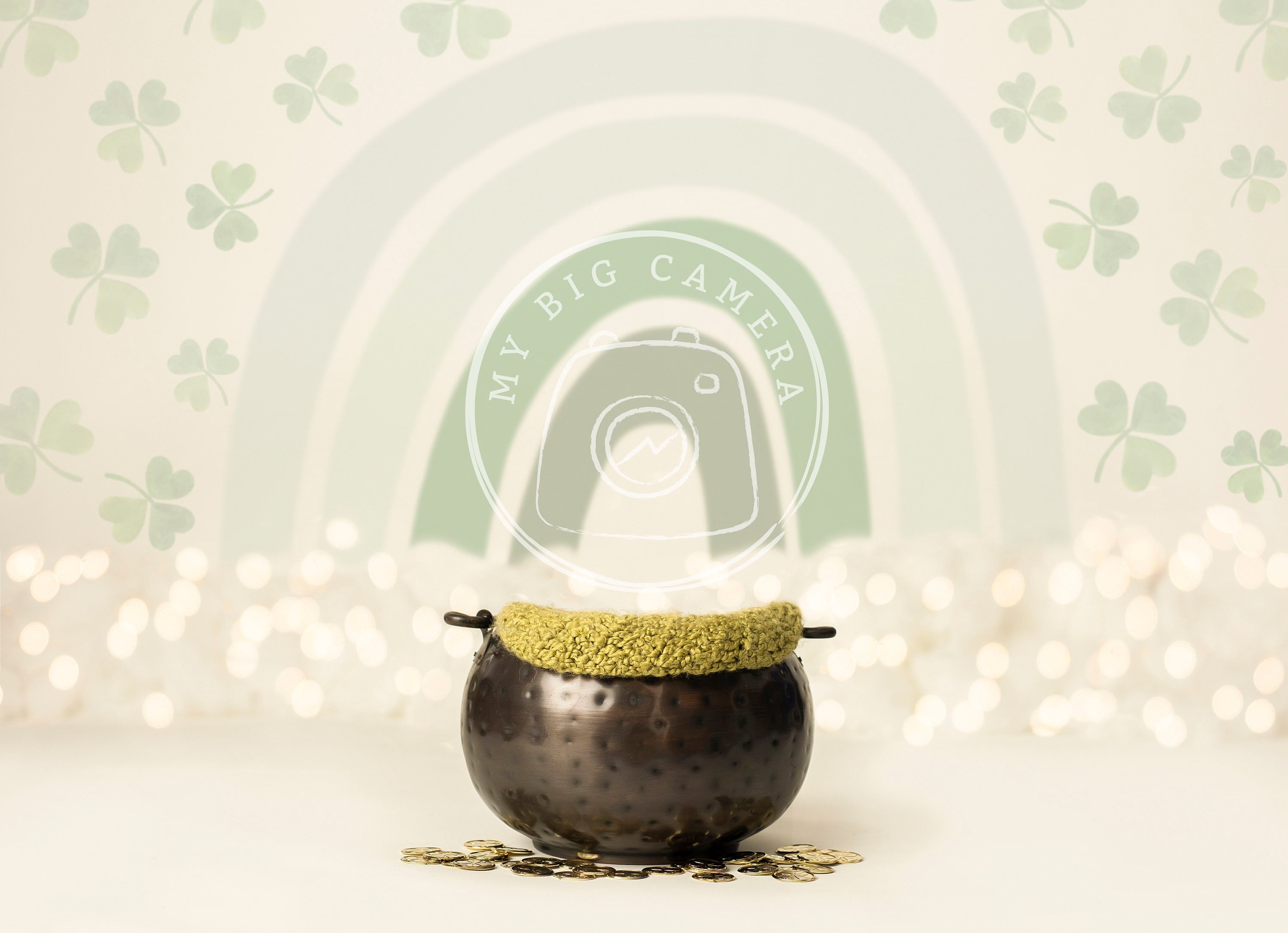 Aperturee - St Patricks Day Boho Rainbow Gold Newborn Photography Backdrop