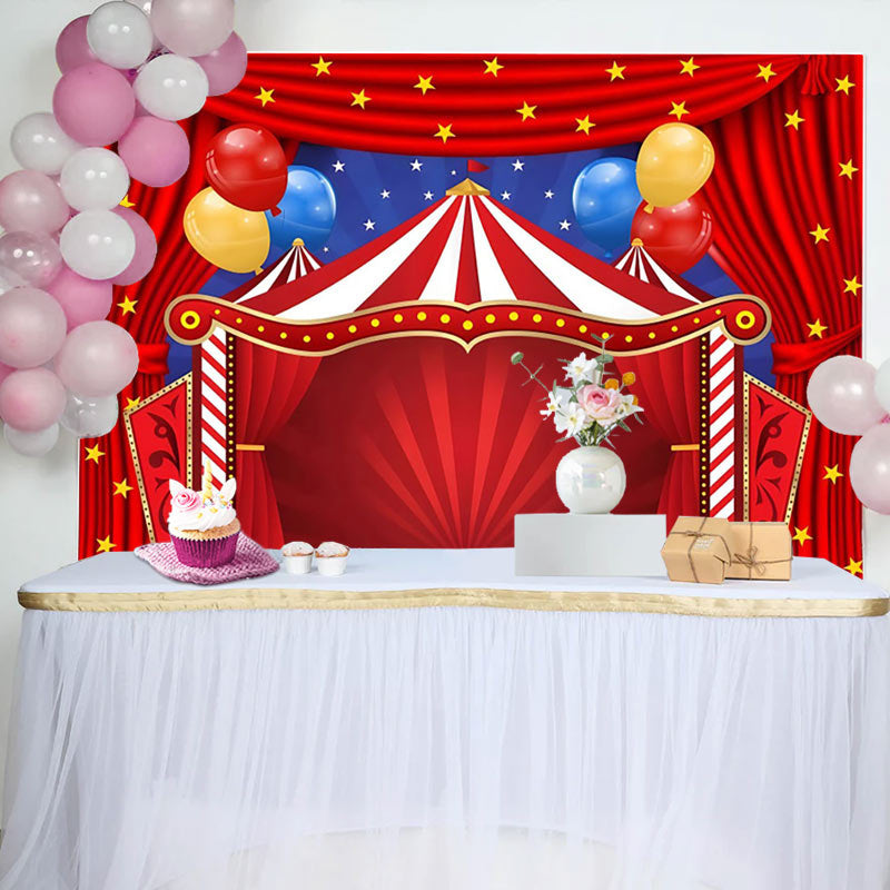 Aperturee - Stage Red Curtain Balloon Star Birthday Backdrop