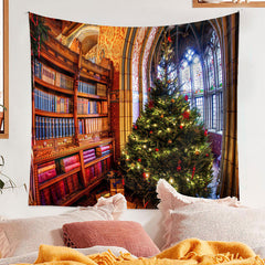 Aperturee - Stained Glass Bookshelf Tree Christmas Backdrop
