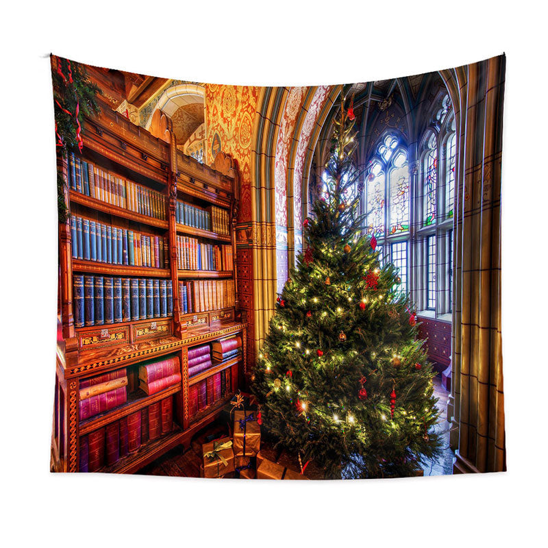 Aperturee - Stained Glass Bookshelf Tree Christmas Backdrop