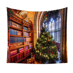Aperturee - Stained Glass Bookshelf Tree Christmas Backdrop