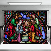 Aperturee - Stained Glass Nativity Photo Christmas Backdrop
