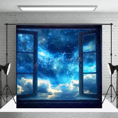 Aperturee - Starry Sky Blue Night Window Photography Backdrop