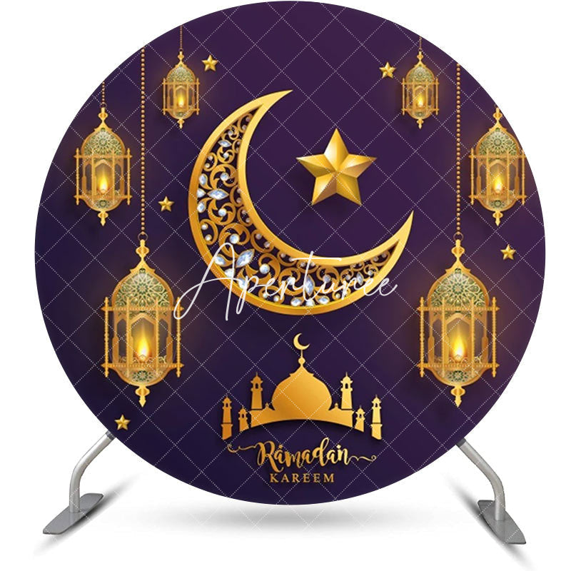 Aperturee - Starry Sky Moon Lantern Purple Round Eid Backdrop