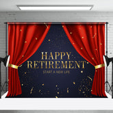 Aperturee - Start A New Life Red Curtain Retirement Backdrop