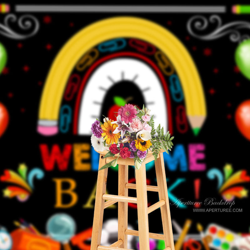 Aperturee - Stationeries Rainbow Balloon Back To School Backdrop