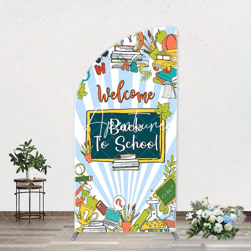 Aperturee - Stationery Blue Stripe Back To School Arch Backdrop