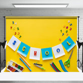 Aperturee - Stationery Numbers Yellow Back To School Backdrop
