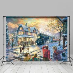 Aperturee - Steam Train Path Winter Town Christmas Backdrop