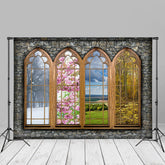 Aperturee - Stone Wall Four Season Window Backdrop For Photography