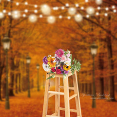 Aperturee - Street Light Yellow Maple Tree Leaf Autumn Backdrop