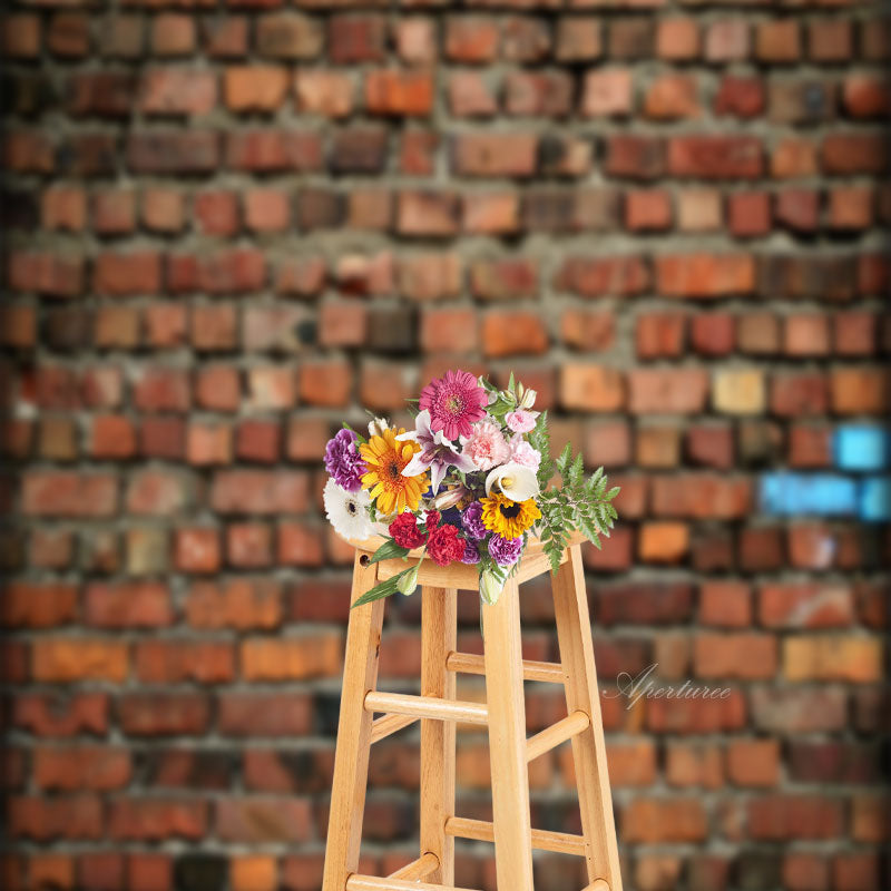 Aperturee - Street Red Brick Wall Cyan Wood Photo Sweep Backdrop