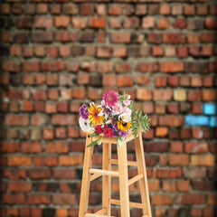 Aperturee - Street Red Brick Wall Cyan Wood Photo Sweep Backdrop