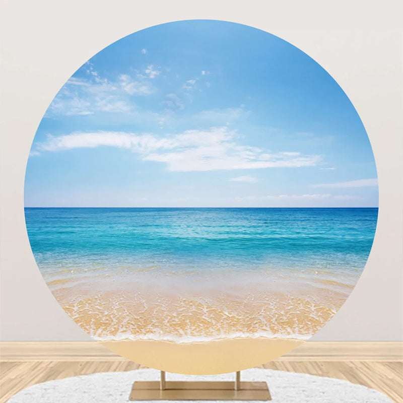 Aperturee - Summer Blue Sky Hawaii Beach Round Birthday Backdrop