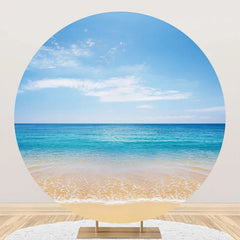 Aperturee - Summer Blue Sky Hawaii Beach Round Birthday Backdrop
