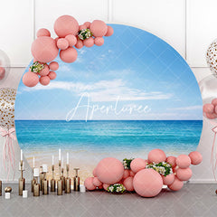 Aperturee - Summer Blue Sky Hawaii Beach Round Birthday Backdrop