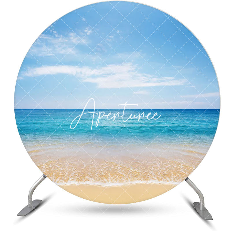 Aperturee - Summer Blue Sky Hawaii Beach Round Birthday Backdrop