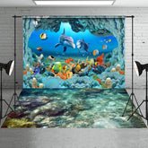 Aperturee - Summer Blue Whale Fish Backdrop + Coral Reef Floor Backdrop