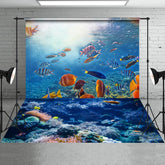 Aperturee - Summer Colorful Fish Backdrop + Ocean Coral Floor Mat