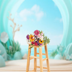 Aperturee - Summer Green Arch Beach Coral Photography Backdrop